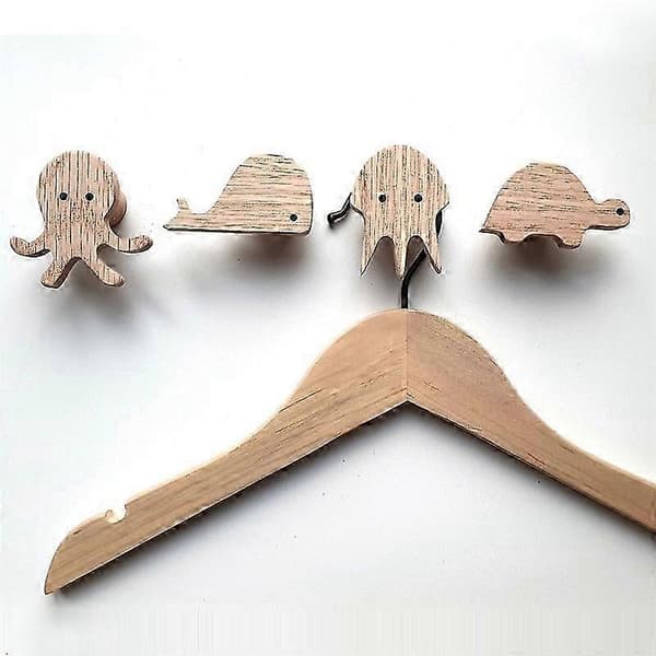 4 Tre Veggkroker for Hatter, Veggmonterte Trekroker, Dekorative Kroker for Hatter (Eik 5 Cm-4P)