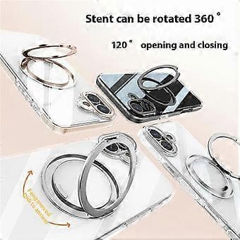Compatible iPhone 16 Case Compatible with MagSafe Gear Fulcrum Stand Electroplating Lens Frame PC + TPU Phone Case (Gold)
