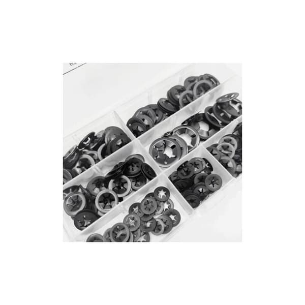 340 st M3/M4/M5/M6/M8/M10/M12 Låsbrickor med Låda Starlock Interna Tandade Låsbrickor Säkerhetsbrickor Sortiment Svart