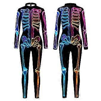 Halloween Kostume Dame 3d Skelet Halloween Kostumer Cosplay Jumpsuit Bodysuit (L)