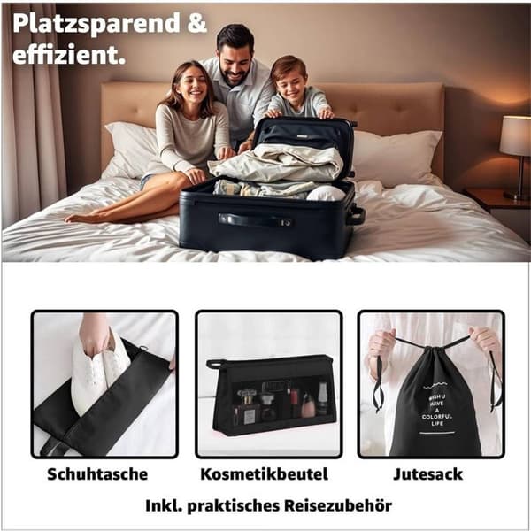 Packing Cubes Set With Airtight Moisture-Proof Storage Bags And Clear Window For Suitcase Clothes Organizer 8-Pack Black