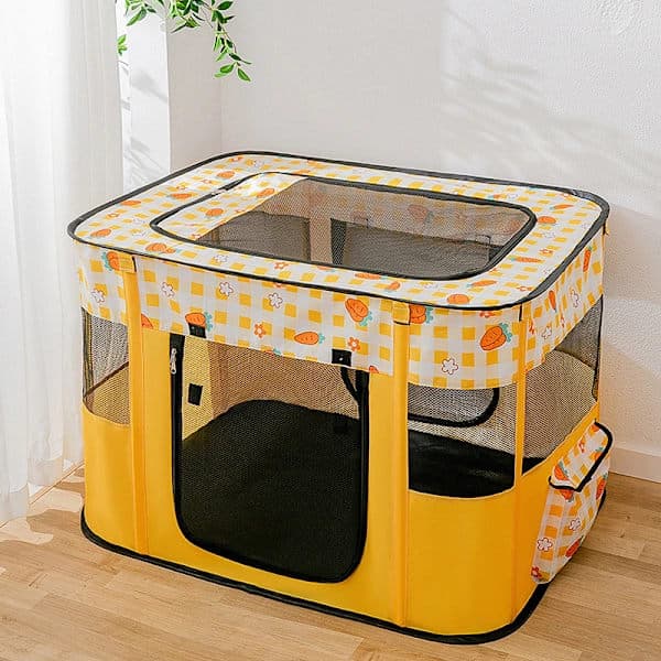 Kattehus Sammenleggbart Gjerde Hund Katt Rede Telt Føderom 70*55*45cm Gul
