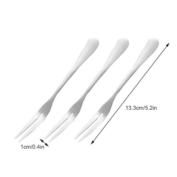 Small Stainless Steel Forks for Cocktail, Appetizer, Dessert, Party - 10 Pieces, 2-Prong Fruit Fork