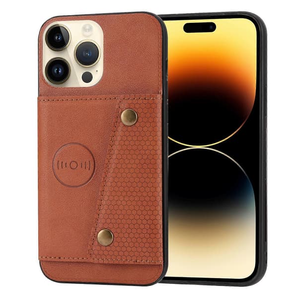 For iPhone 14 Pro Max Dobbel Spenne Kortspor PU+TPU Telefondeksel