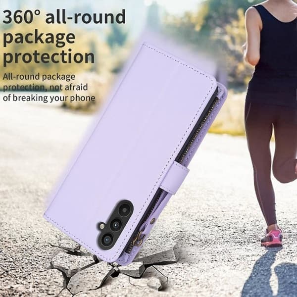 Til Samsung A34 5G Solid Farve Lynlås Etui Case Bf19 Stil Lilla Lilla Stil F Samsung Galaxy A34 5G