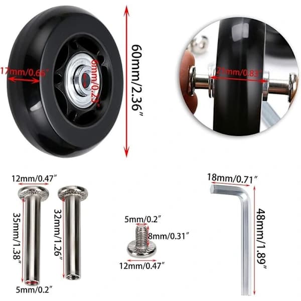2 stk. kufferthjul erstatningshjul Lejereparation til bagage kuffert 60×18 mm, sort