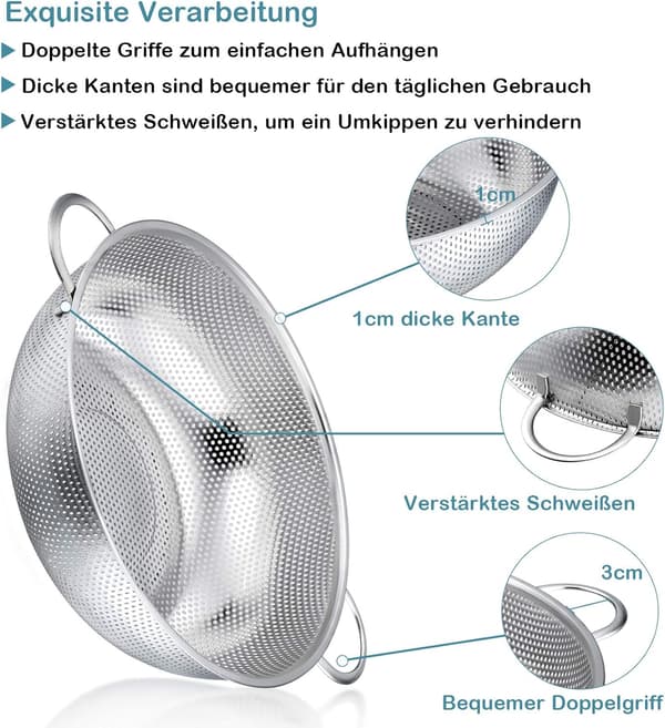 Sieve, Stainless Steel Kitchen Strainer Pasta Sieve with Handle