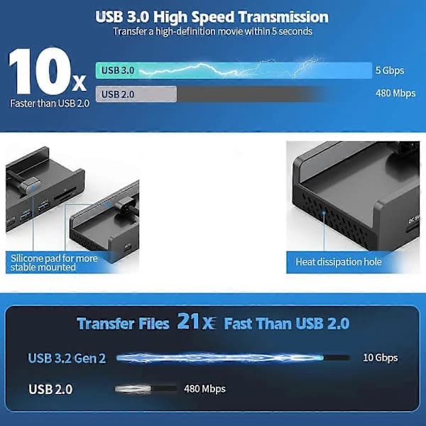 ORICO HCL-2A1CTS-Pro 5-portars USB3.0-klämhub i aluminiumlegering