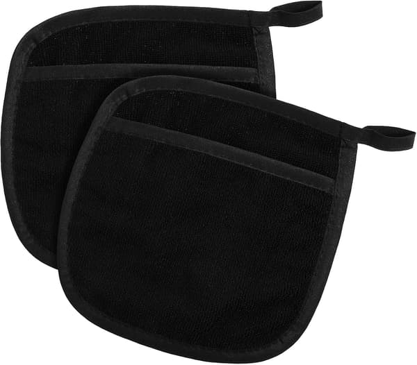 2-pack Pot Holders with Pockets Kitchen Heat Resistant Machine Washable Square Oven Mitts Terry Pot Holder Set 21 x 19 cm for Baking Cooking