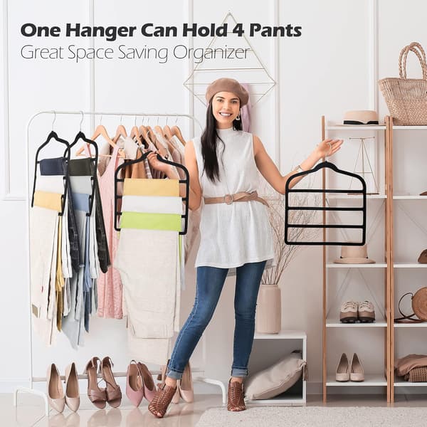 Space-saving Non-slip Pants Hanger - 5-pack Jeans Hanger Multi Bar Velvet Clothes Hanger Closet Organizer