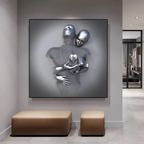 Kärleks sydän 3D-efekti seinätaide abstrakti metalliveistos kangas moderni maalaus seinäsisustus 30*40cm