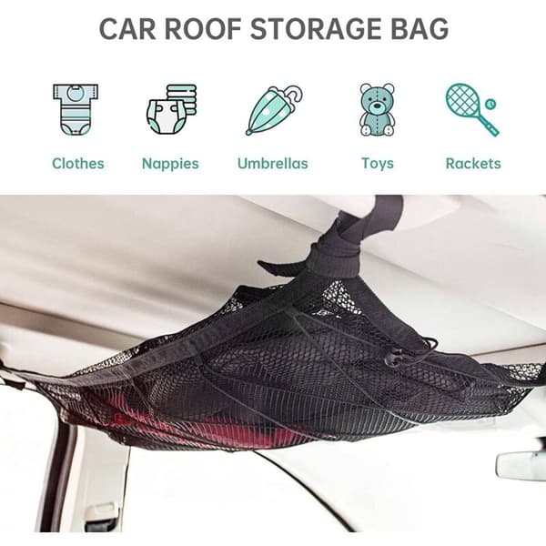 2x Car Roof Storage Net, Roof Compartment, Interior Space, Trunk, Organizer, Black