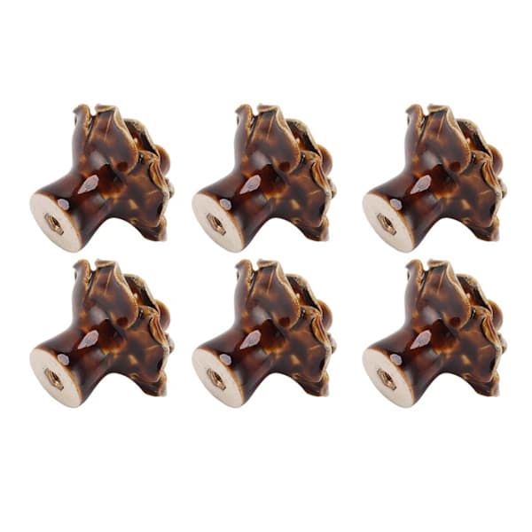 6 Pcs Delicate Rose Flower Ceramic Cabinet Knobs for Dresser Drawer White Leopard