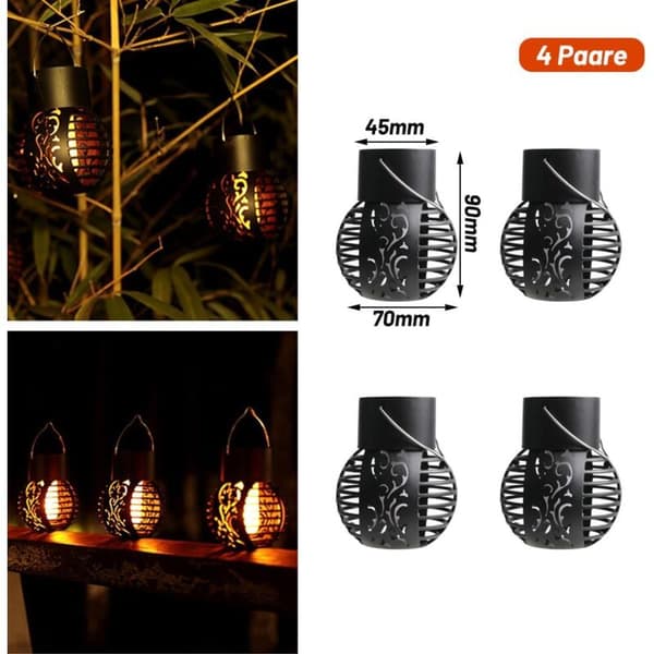 Solar lamp with flames, outdoor solar lantern, garden solar lantern, solar lights with flames, outdoor lanterns (4 pcs)