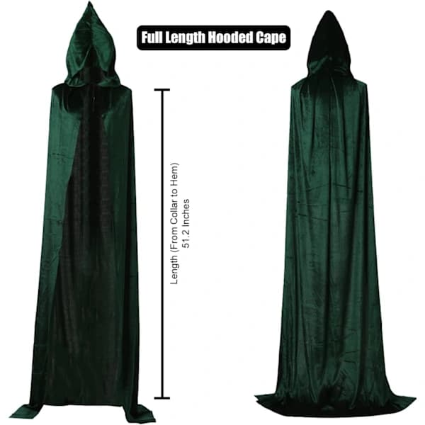 Hodeplagg Kappe Vampyr Heksekappe Lang Kappe Unisex Voksen Cosplay Kostyme Mørkegrønn One Size