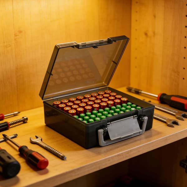 Batteriopbevaringsboks til 72 AA- og AAA-batterier, grå