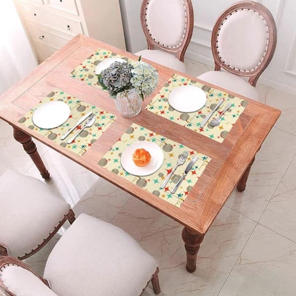 Mid Century Modern Atomic Retro -pöytätabletit, 4 kpl, keltaiset lämmönkestävät pestävät pöytätabletit