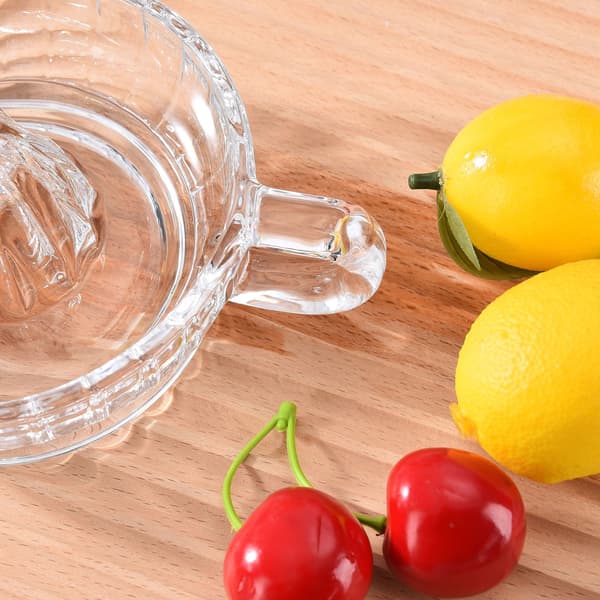 Citronpresser i glas, citruspresser, manuel presser til juice