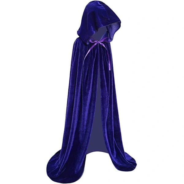 Barnsfløyelkappe med hette for Halloween, jul, cosplay-kostymer, blå, L