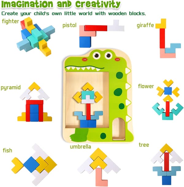 Wooden Block Puzzle, Brain Teaser Tangram Jigsaw