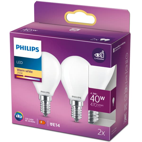 2-pak LED E14 Kugle 4,3W (40W) Frost 470lm 56 15