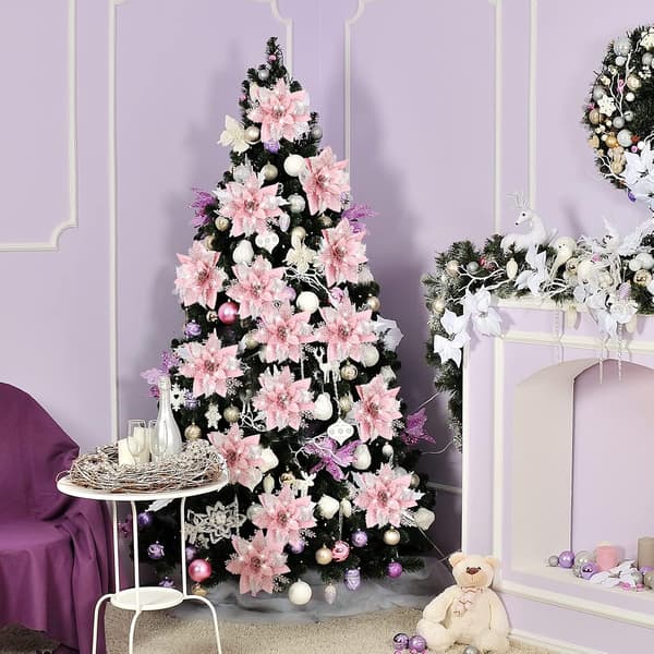 25 stk. juleblomster, lyserøde kunstige blomster med klips til julepynt