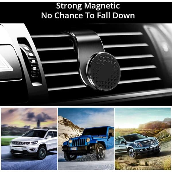 Magnetic Car Phone Holder, Universal Car Phone Holder with 360° Rotating Magnet and Unlock Button (Silver)