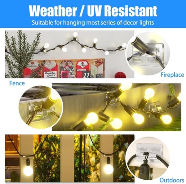 Hooks for Outdoor Lighting Clips, 25 Robust Cable Clips with Waterproof Adhesive Strips for Hanging Christmas Lights