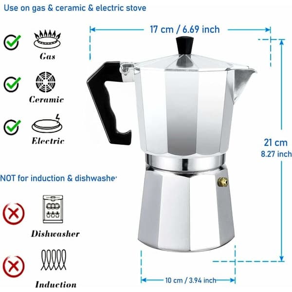 Moka Express Italian Espresso Coffee Maker in Aluminum - Transparent Lid (9 Cups 450 ml)