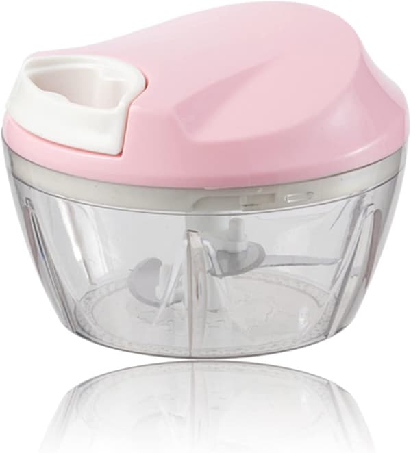 Pink Manual Food Chopper, Hand-Pulled String Chopper for Garlic for Kitchen, Small Food Processor with Stainless Steel Blades