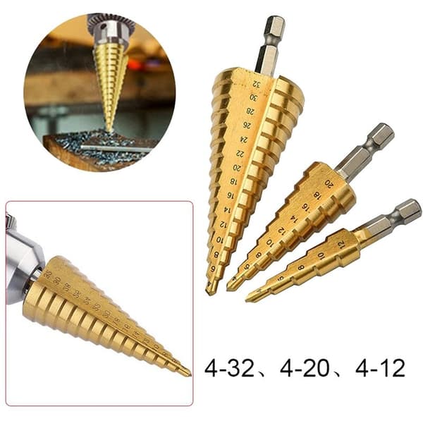 3.4-12 mm 4-20 mm 4-32 mm HSS Step Drill Cone Titanium Wood Metal Hole Hex Cutter Replacement Tool