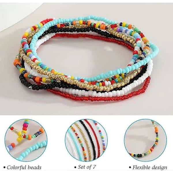 Boho Handmade Beaded Multilayer Women's Anklets Colorful Women's Anklets with Beads