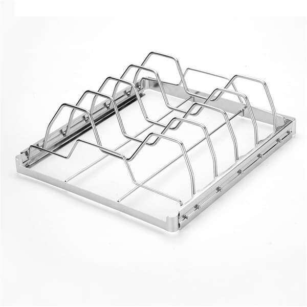 Ribbenstativ i rustfrit stål med 4 rum til grillning, stegeholder let at bruge og rengøre