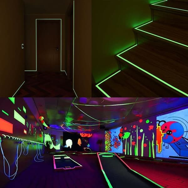 Selvklæbende fluorescerende tape, 5M2CM selvlysende tape, reflekterende tape, til dekoration af scene, garage, trapper (3 stk)