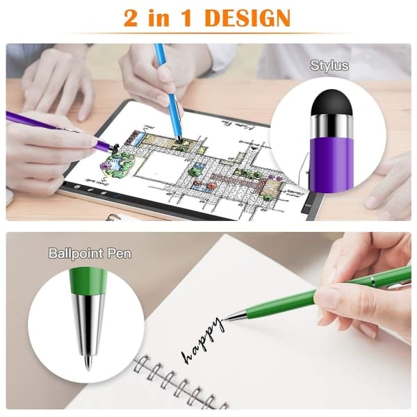 Penner 10-pak Universal Kapacitiv 2 i 1 Udtrækkelig Kuglepen og Stylus Touchscreen Pen til Tablets/iPad/iPhone