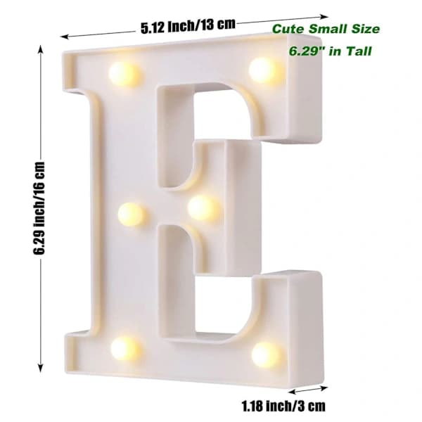 LED Letter Lamp Warm White Waterproof Plastic Alphabet Night Light for Party Bar Cafe Wall Decor, Letter E E
