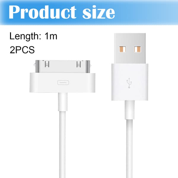 2-pakning 30-pinners USB-ladekabel for eldre iPhones og iPads - Hvit