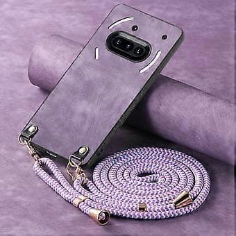 Compatible with Nothing Phone (3a) Retro Leather Phone Case with Adjustable Strap (Purple)