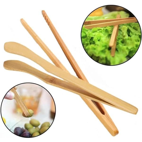 2 st Bambu Toasttänger, 18 cm/7 tum Trätänger Återanvändbara Bambu Kökstänger för Ost Bröd Te Brun