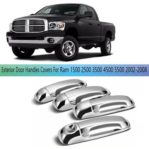 8 Pcs Car Door Handle Cover 4 Handle Covers for Ram 1500 2500 3500 4500 5500 2002-2008 Chrome