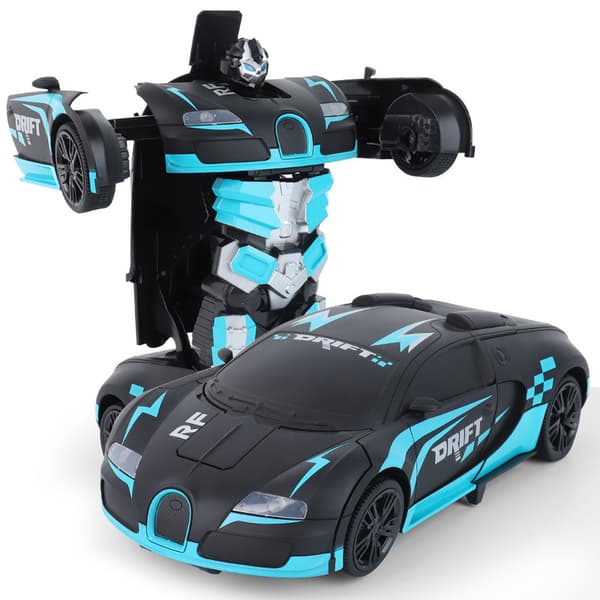Fjernkontroll Transformerende Bil Robot Gestfølende Billeke med Lys og Musikk Bugatti-blå