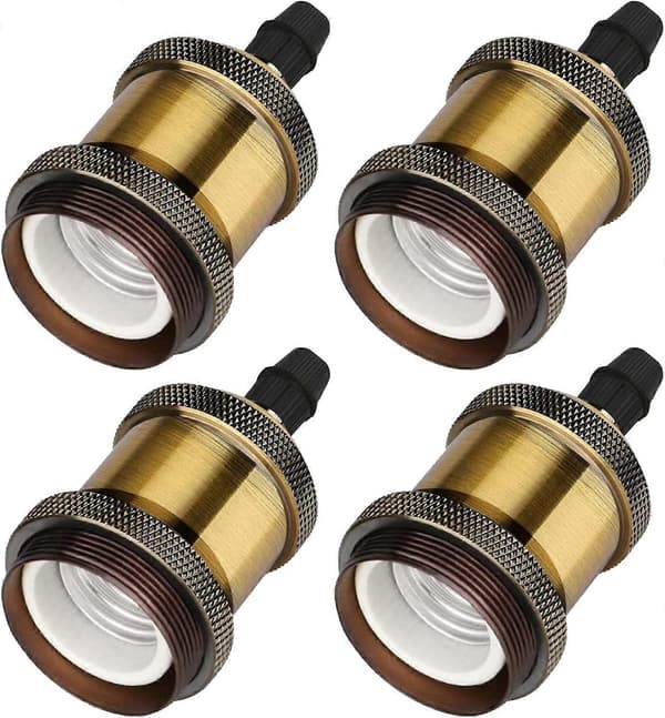 Dww-Set med 4 E27 glödlampssocklar i antik brons, vintage Edison lamphållare, adapter i solid keramik