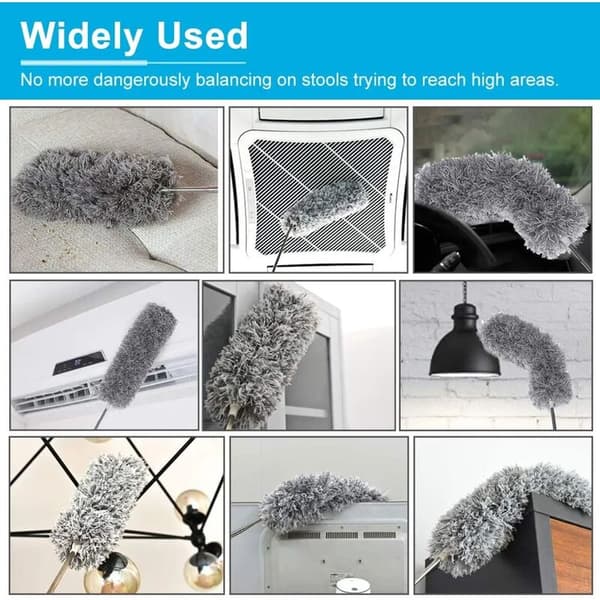 Feather Duster Telescopic with Extra Long Extendable Handle, 78-245cm Stainless Steel Washable Dust Mop with Bendable Head