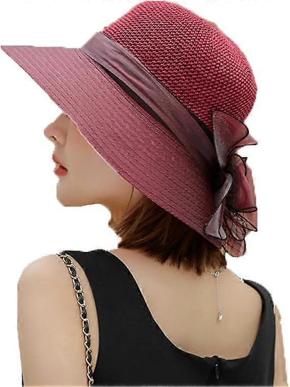 Bredbremmet solhatt for damer, elegant tehatt, UV-beskyttelse, reisehatt, floppy-caps