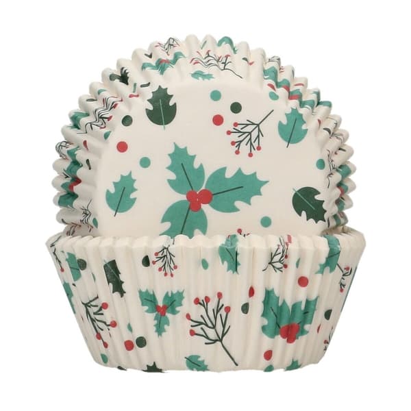 FunCakes Muffinsformer Kristtorn Baking Cups -Holly Leaf- 48 stk Vit white