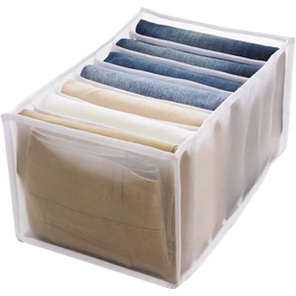 Drawer Storage Box with Compartments Jeans, Wardrobe, Drawer, Mesh Partition, Jeans, White, 7 Compartments (2 pcs)