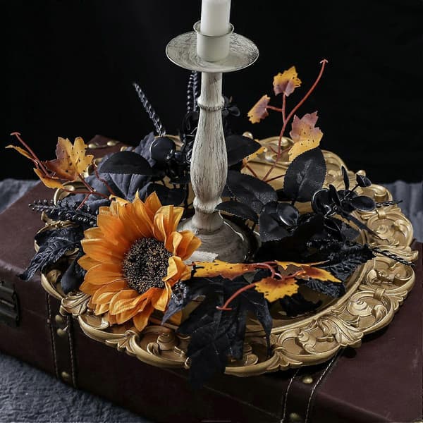 Halloween Lysring Krans 10 Tommer Kunstige Blader Solsikke Lønneblad Krans for Lysestaker