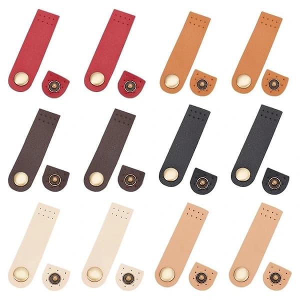 12 pcs PU Leather Snap Fasteners, 6 Colors Sew-on PU Leather Flap Closure DIY Handmade Crafts Sewing Button
