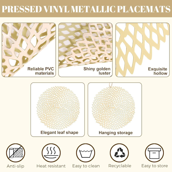 24 st vinylunderlägg i bulk, metallisk design för bröllopsfester (guld)