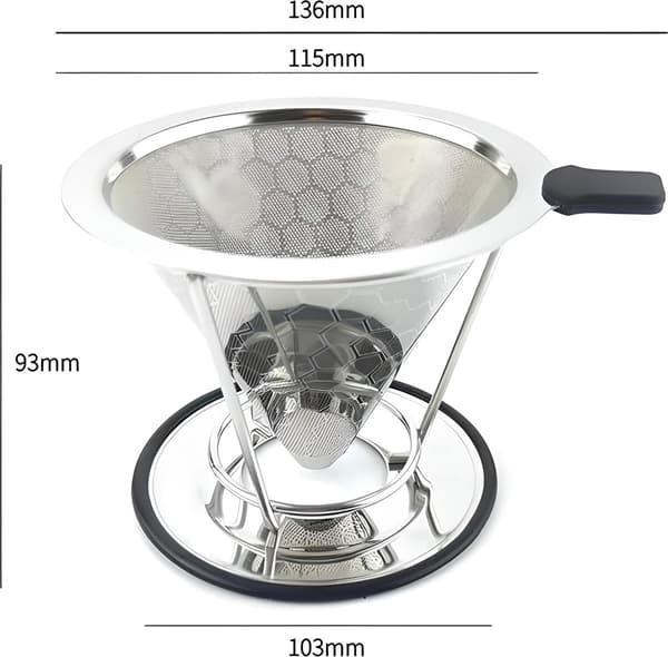 2-i-1 Gjenbrukbart Kaffefilter Rustfritt Stål - Helt Nytt - Kaffefilterholder 1x4 - Permanent Kaffefilter - Camping - Barista - Espresso
